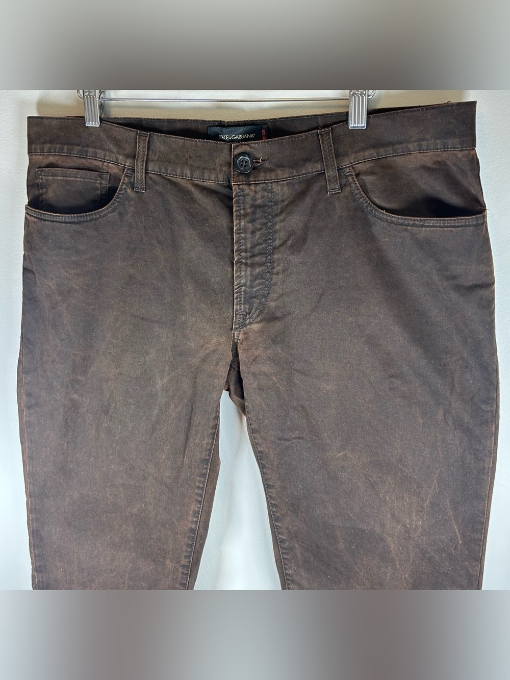 Dolce&Gabbana Men's Jeans Brown Pants Size 54/XL 14 Stretch Wax Coated EUC - Picture 3 of 12